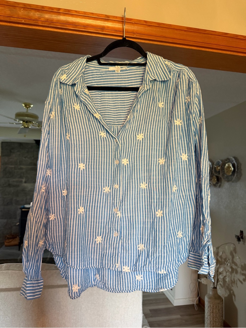 Jane + Delancey Blue and White Striped Embroidered Shirt